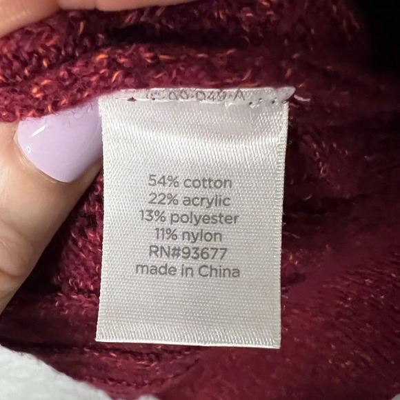 JC Penney Burgundy Open Weave Cable Knit 3/4 Sleeve Scoop Neck Sweater - XL - Picture 9 of 11